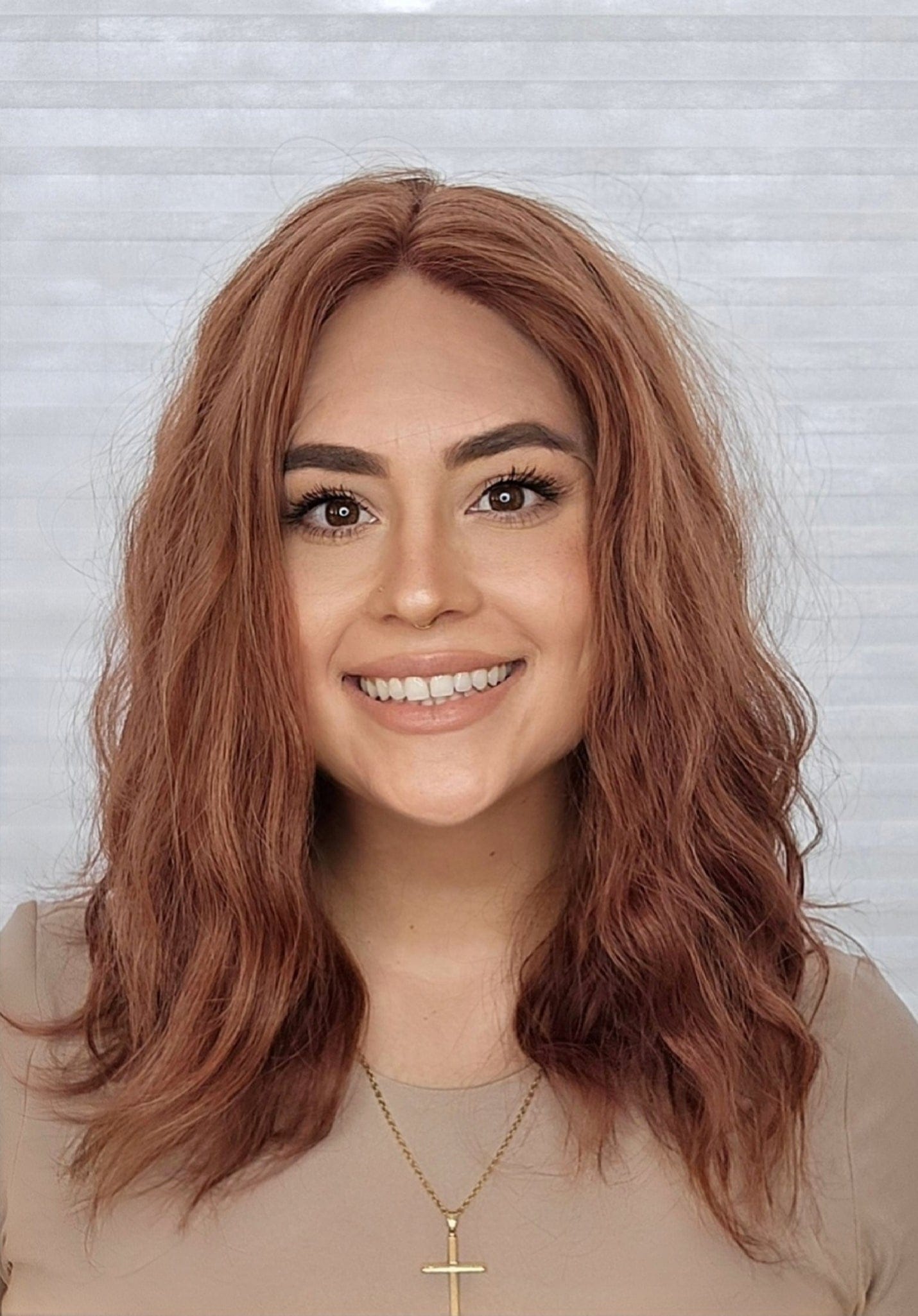 Mackenzie wearing Margaux in color Ginger