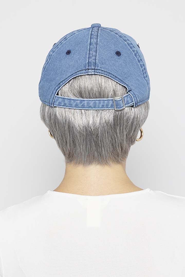 Woman is wearing Short Denim Hat by Henry Margu in 51 | Back