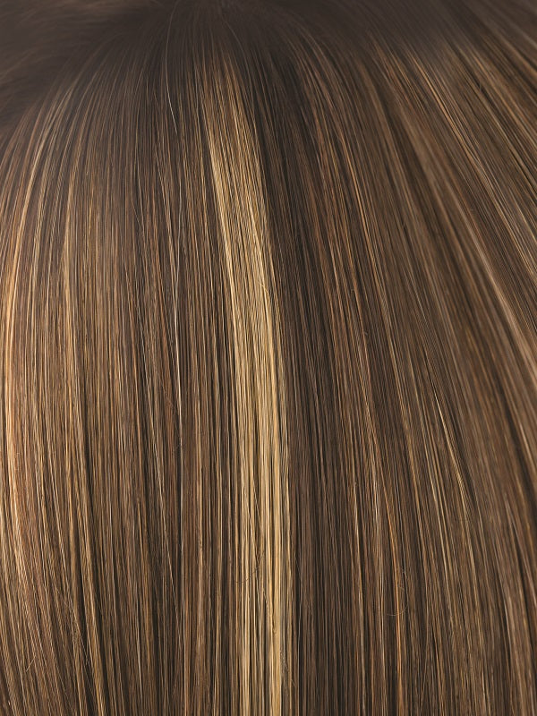 ALMOND ROCKA R | Rooted Dark Golden Brown Base color with Strawberry Blonde and Bright Cooper evenly Blended Highlights
