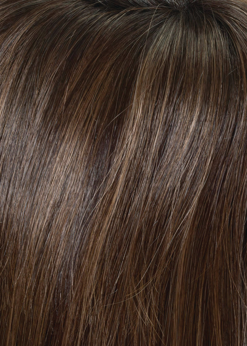 Close-up of dark brown hair with subtle highlights
