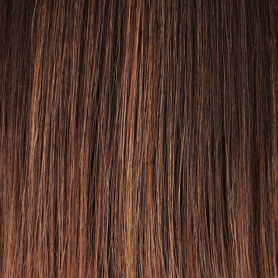 Autumn S6/30A27RO | Rich chestnut brown roots brighten to coppery and crisp auburn hues in this cascading color