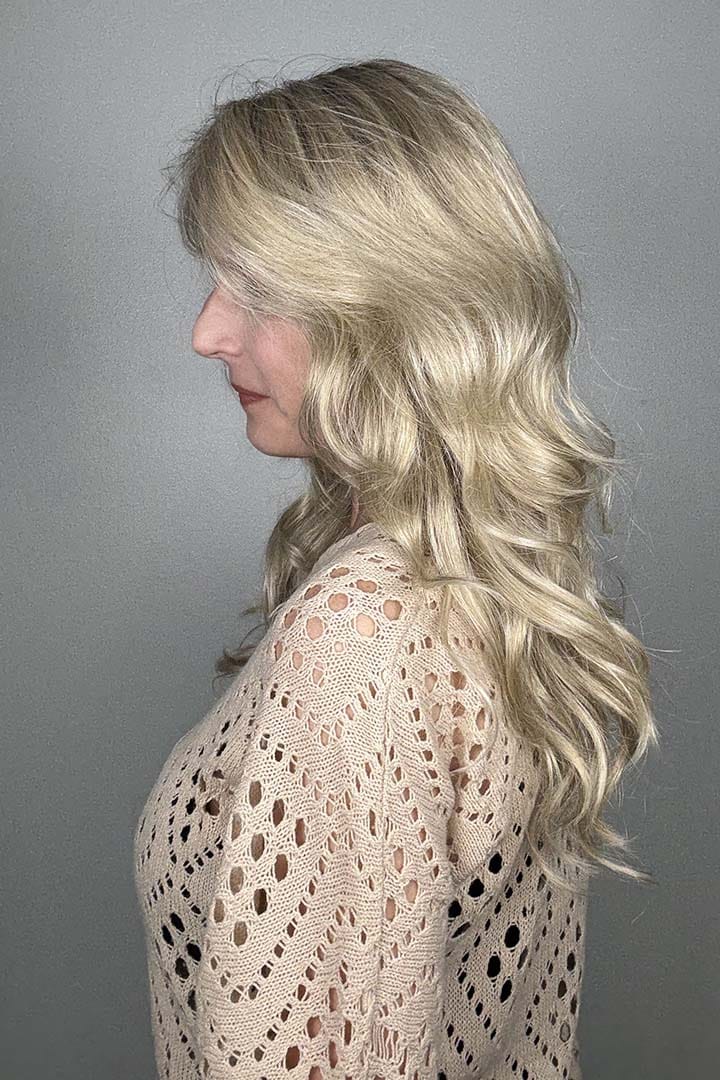 Cheryl wearing Hana by Noriko in Light Ash Blond R Side 1