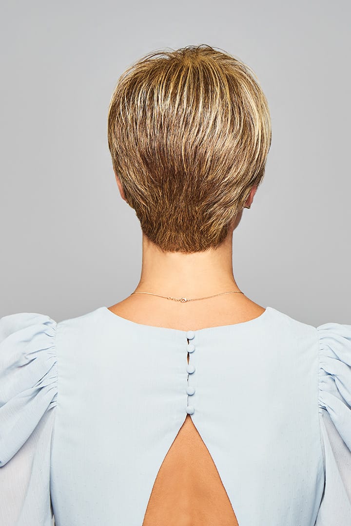 Woman wearing Determination wig by Gabor in Brown/Blonde | Back