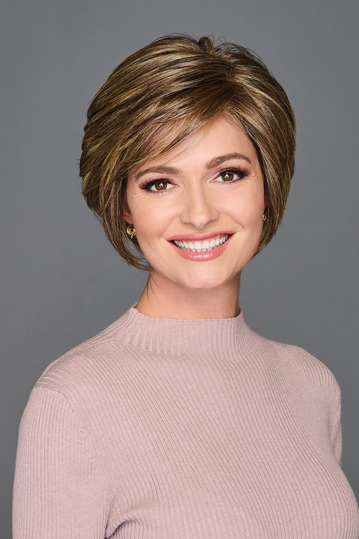 Woman wearing Wonderful Wit wig by Gabor in Brown/Blonde | Front close up