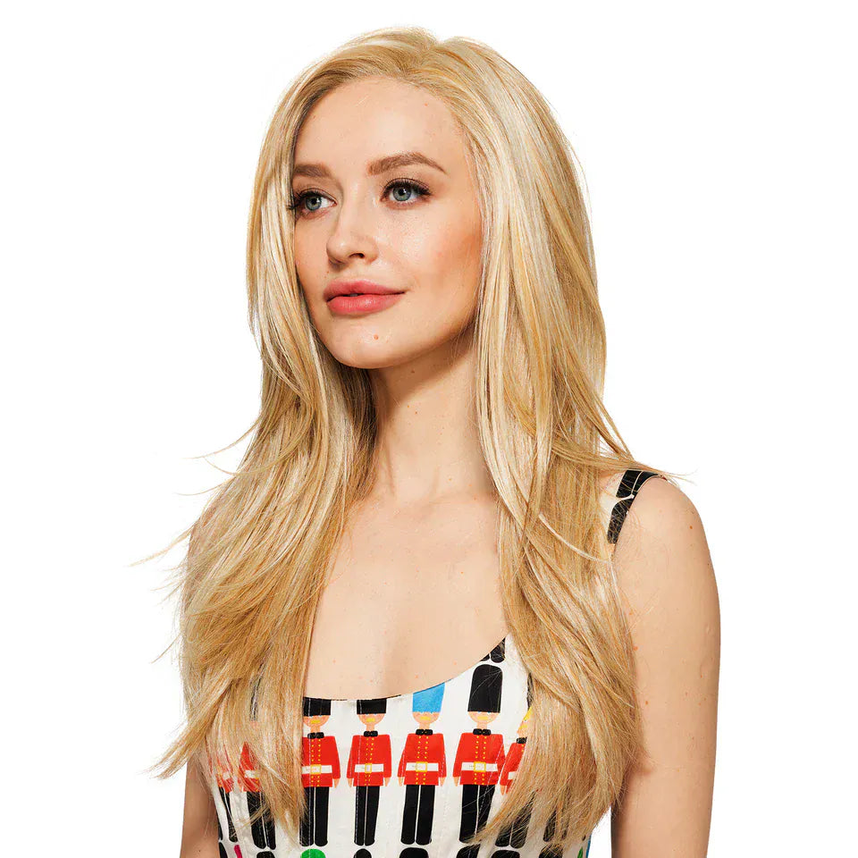 Glam HF Synthetic Lace Front Wig by TressAllure, long blonde layers, natural hairline.