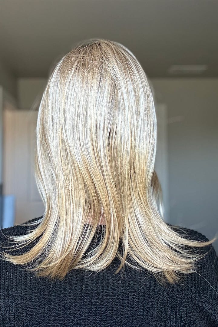 Katie wearing Jon Renau Top Smart 12" Topper in Shaded Praline_Back