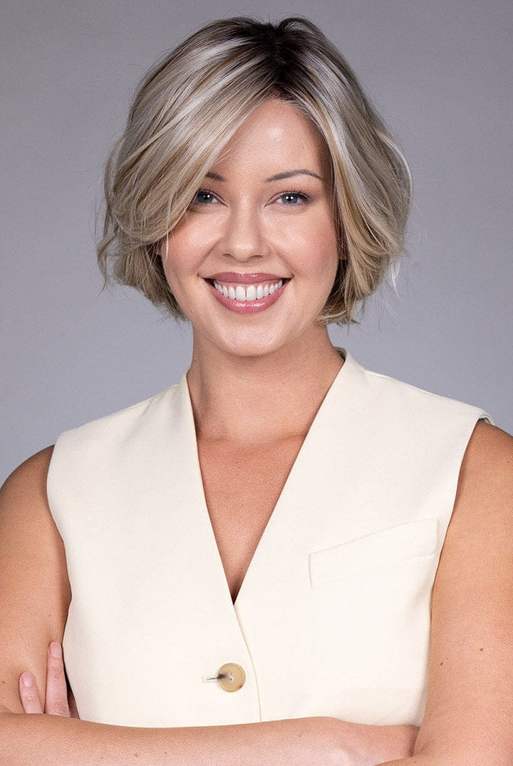 Woman is wearing Kate wig by Belle Tress in Butterbeer R | Front