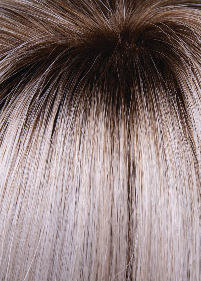 Close-up of a wig with brown and blonde hair