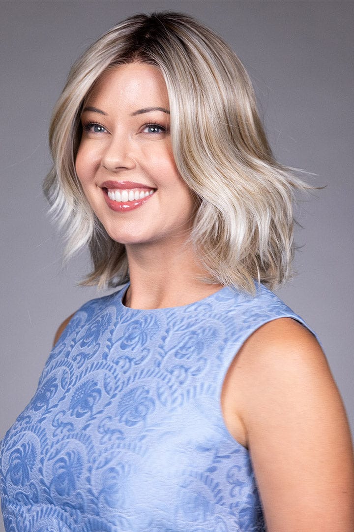 Woman wearing Rebecca wig by Belle Tress in Butterbeer R | Side