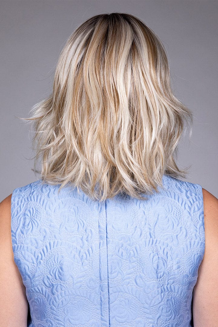 Woman wearing Rebecca wig by Belle Tress in Butterbeer R | Back