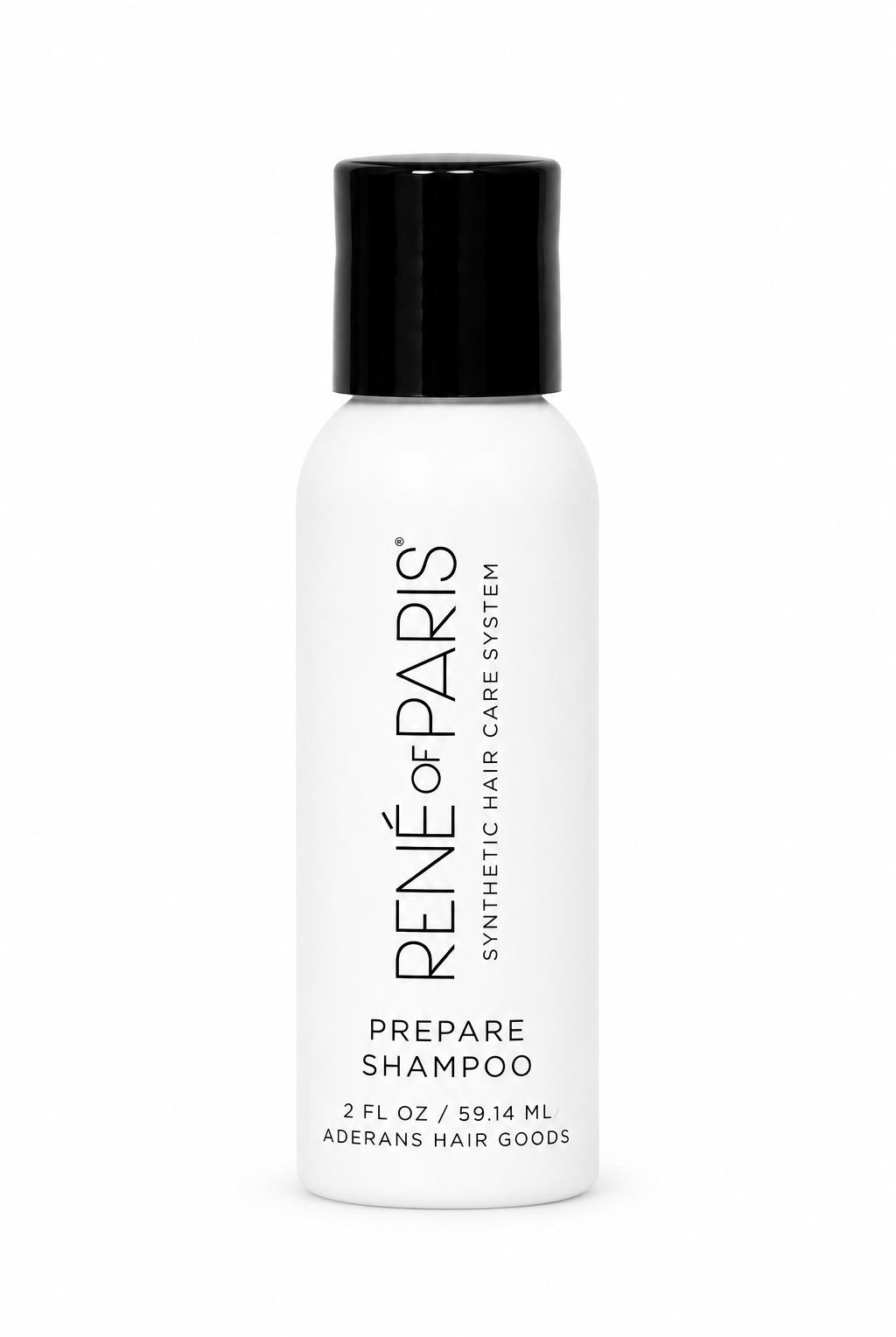 A white bottle of RENé of PARIS Prepare Shampoo with a black cap, shown on a plain white background.