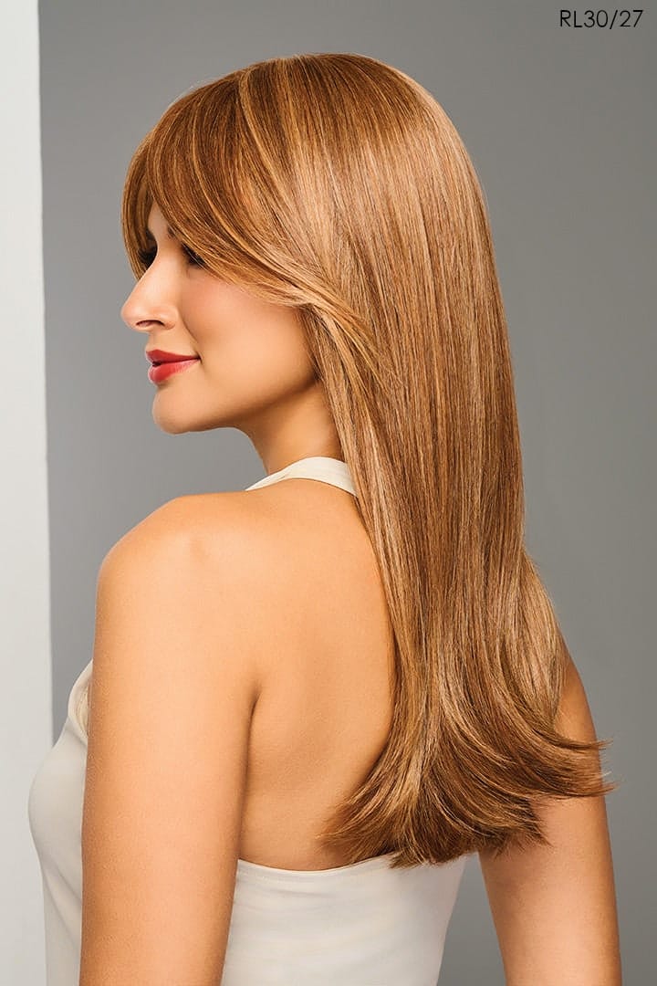 RW Sleek Sophistication Model 2 wig, side view, long layered brown hair.