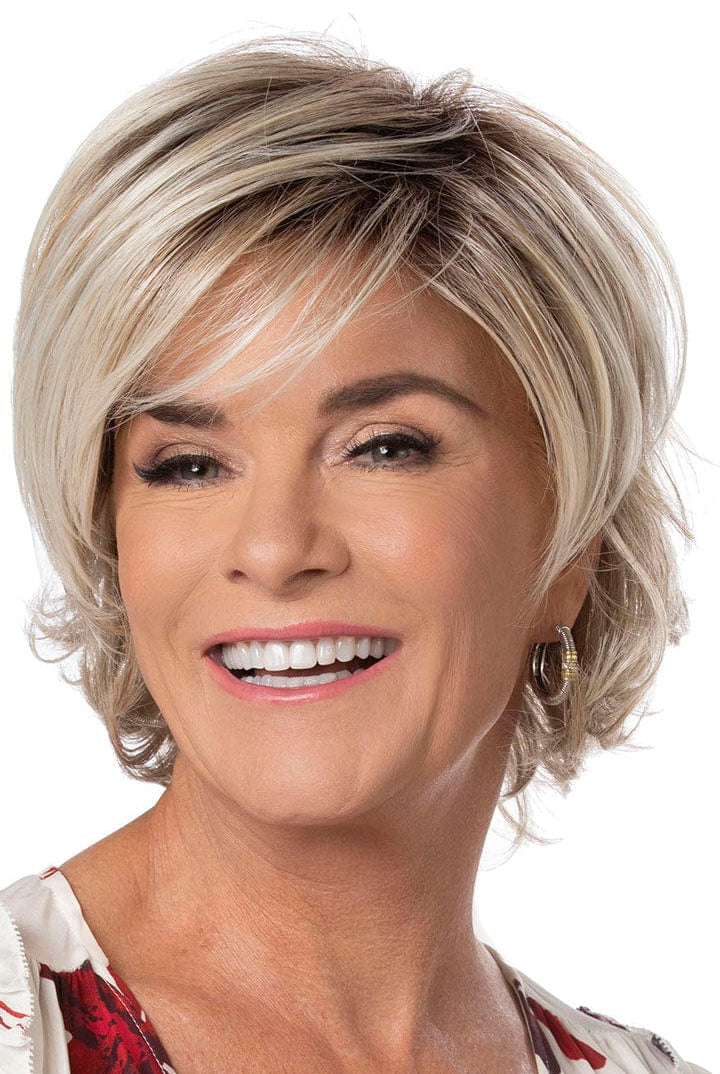 Model is wearing Easy Breezy wig by Toni Brattin in Platinum | Front