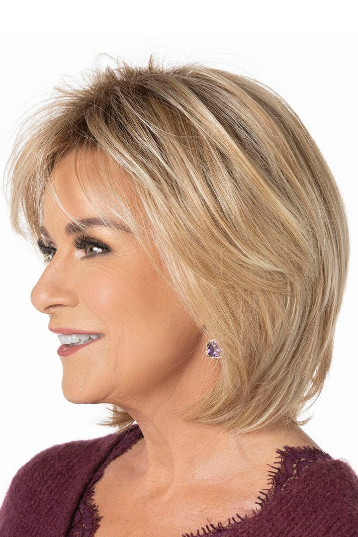 TB Effortless Model - Side view of woman with blonde layered wig