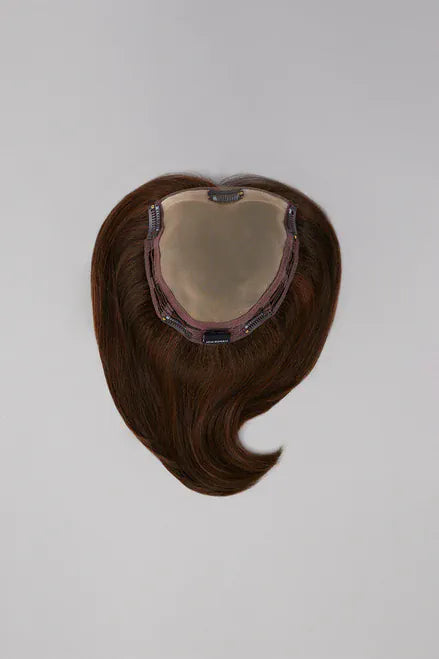 Top Notch SYN hair topper in 8-10 inch brown, flat lay.