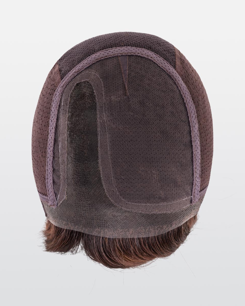 Avenue Soft Small wig cap with brown lace front, monofilament part, and dark brown synthetic hair.