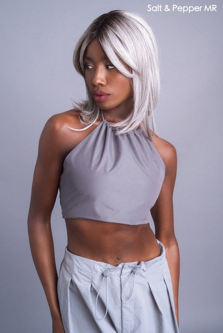 Open Box | High Heat Mid Straight Topper by Rene of Paris | Marble Brown - Wig Studio 1