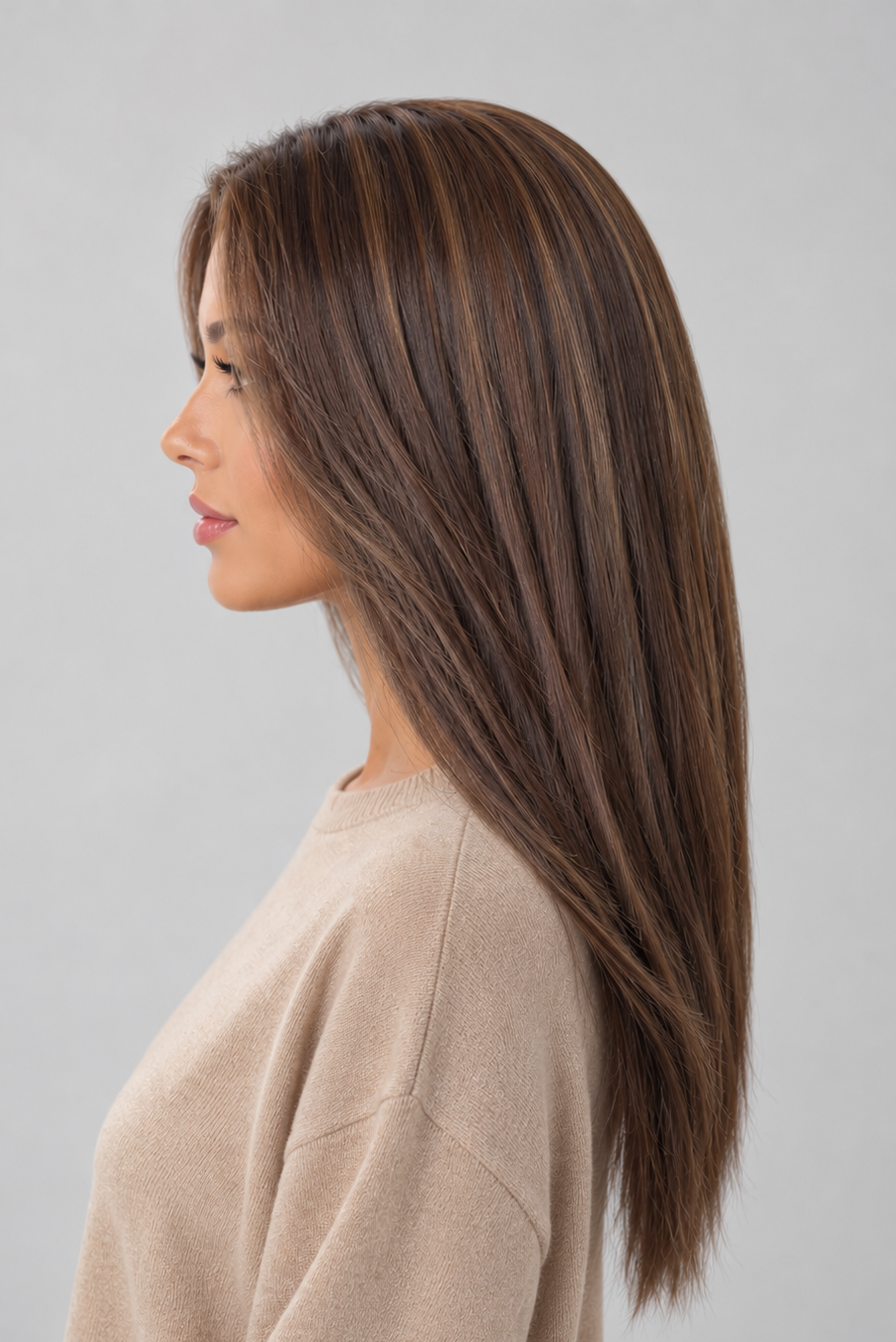 Cocoa Mix | 8.10 | A soft, brunette blending medium cocoa brown with lighter golden-brown and dark blonde tones.