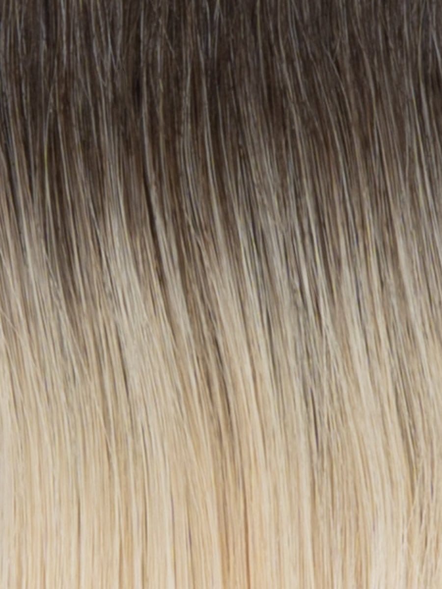 RH22/26SS | Shaded French Vanilla | A rooted light blonde / light brown shade built around french vanilla. The darker root gives the color extra depth while the lengths show the lighter blended tones.