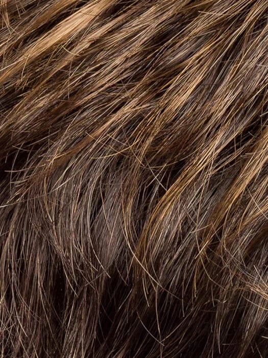 COFFEE BROWN LIGHTED 8.6.20 | Medium Brown and Dark Brown with Light Strawberry Blonde Blend with Highlights Throughout and Concentrated in the Front