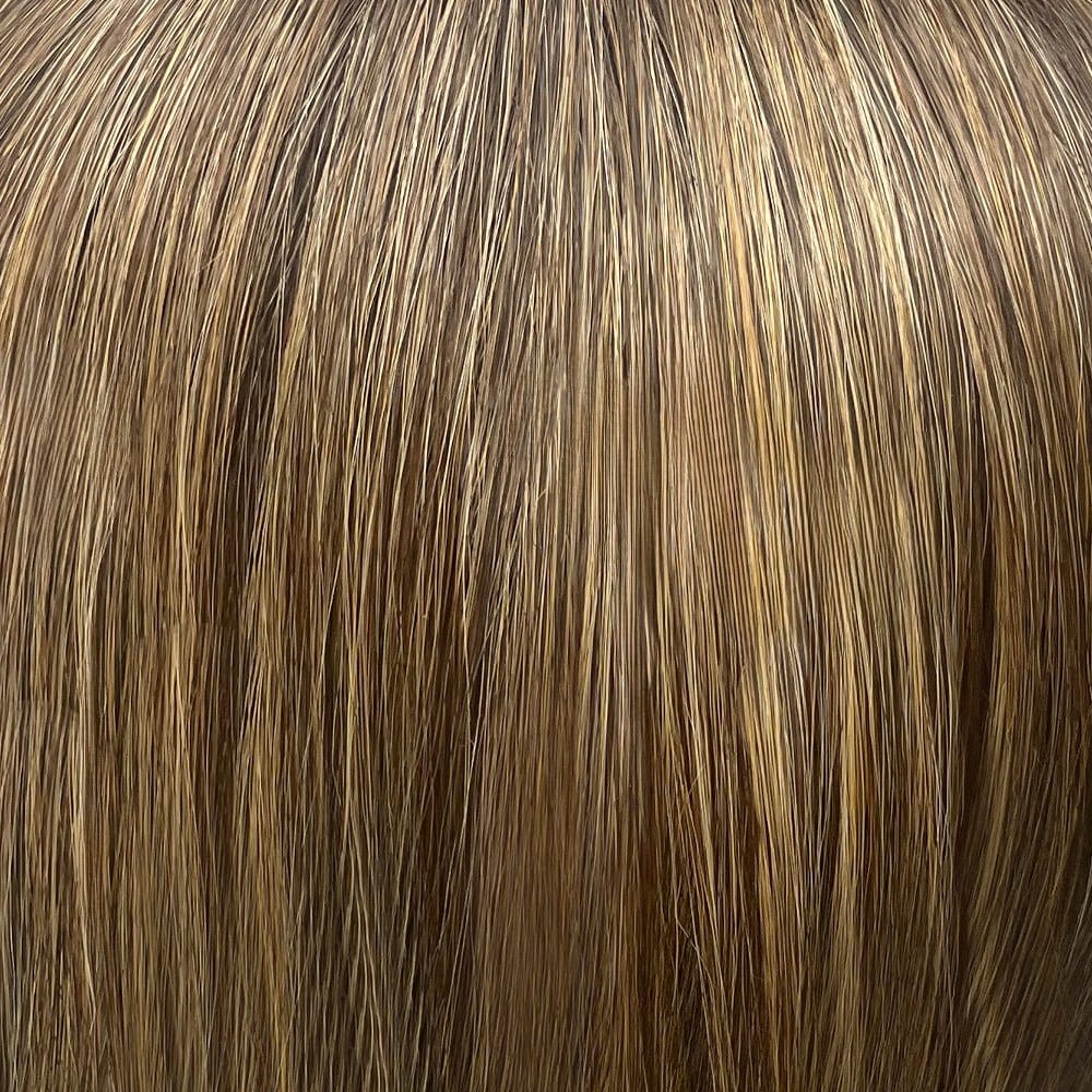 Chocolate Buttercream-R | 8/25+4 | Medium and dark brown rooted, blend of medium brown, dark blonde and low lights of dark and medium brown root.