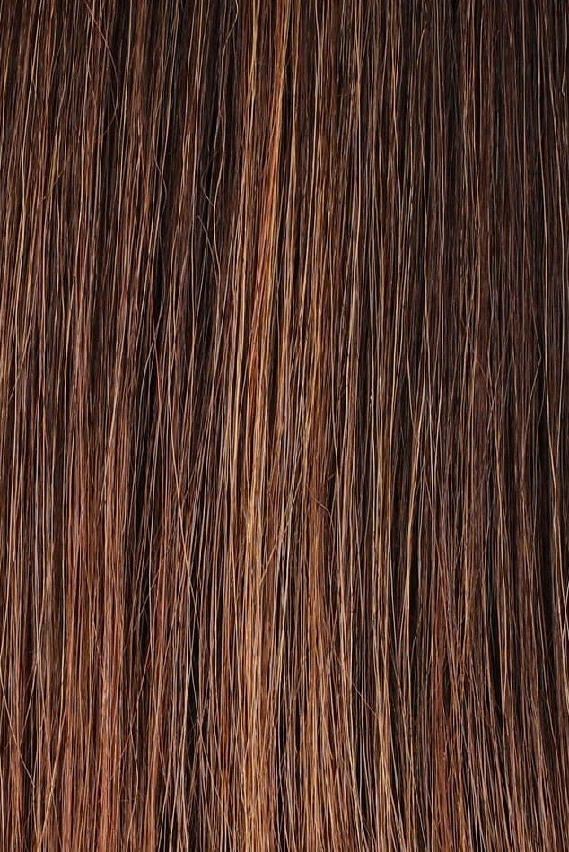 Autumn | S6-30A27RO | Brown rooting to mid-length, transitioning to Medium Natural Red and Medium Red-Gold Blonde Blend mid-length to the ends