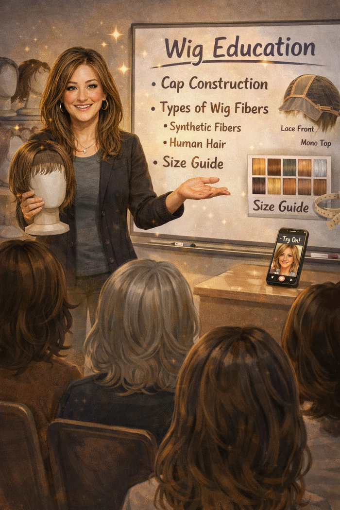 Animated Image of Woman Offering Wig Education