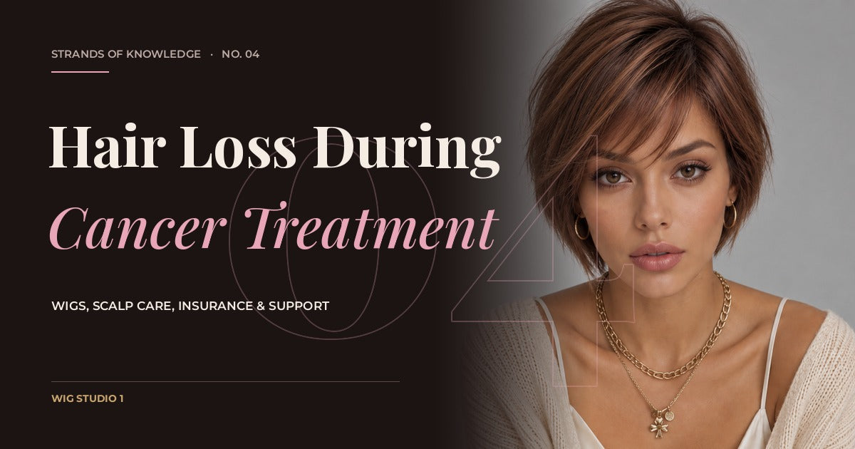 Hair Loss During Cancer Treatment: A Guide to Wigs and Support, a Strands of Knowledge guide from Wig Studio 1, with a model wearing the Emma wig by PUSH Hair
