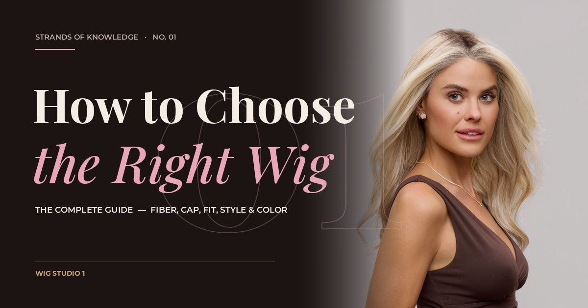 How to Choose the Right Wig, a Strands of Knowledge guide from Wig Studio 1, with a model wearing the Fiona Lite wig by Jon Renau.