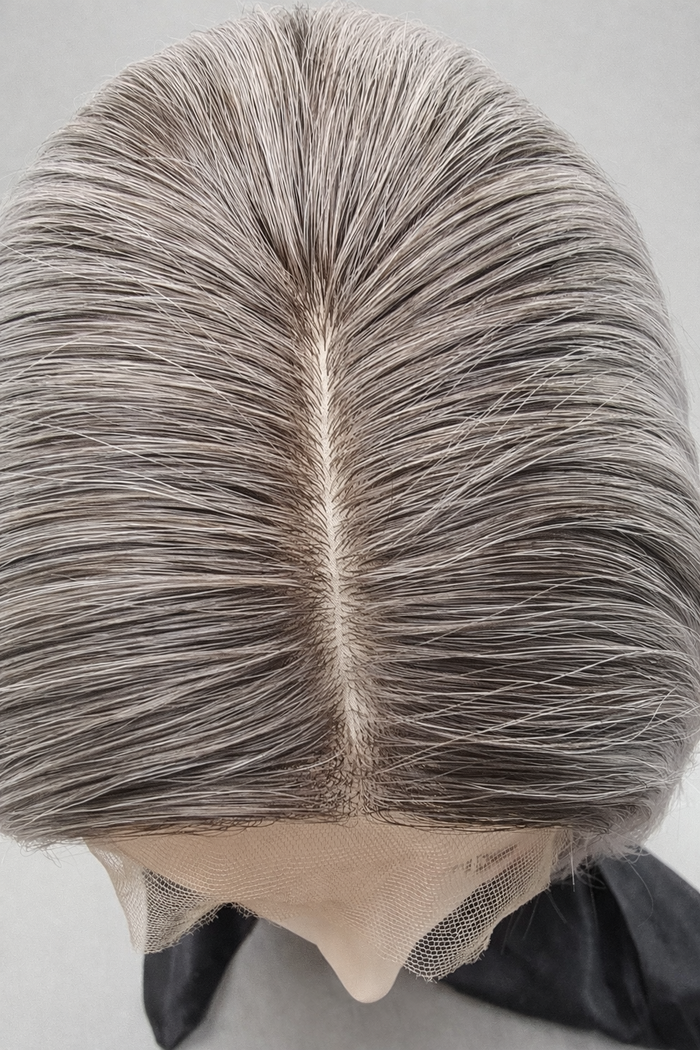 Genevieve Human Hair Wig by PUSH - Mannequin showing silk top and lace front in color Eclipse