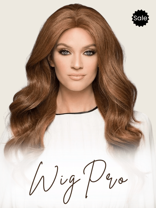 WIGPRO Wigs by Wig USA | Synthetic and Human Hair Wig Collection | Model is wearing Amber 105 Human Hair Wig by WigPro in color 6/30T