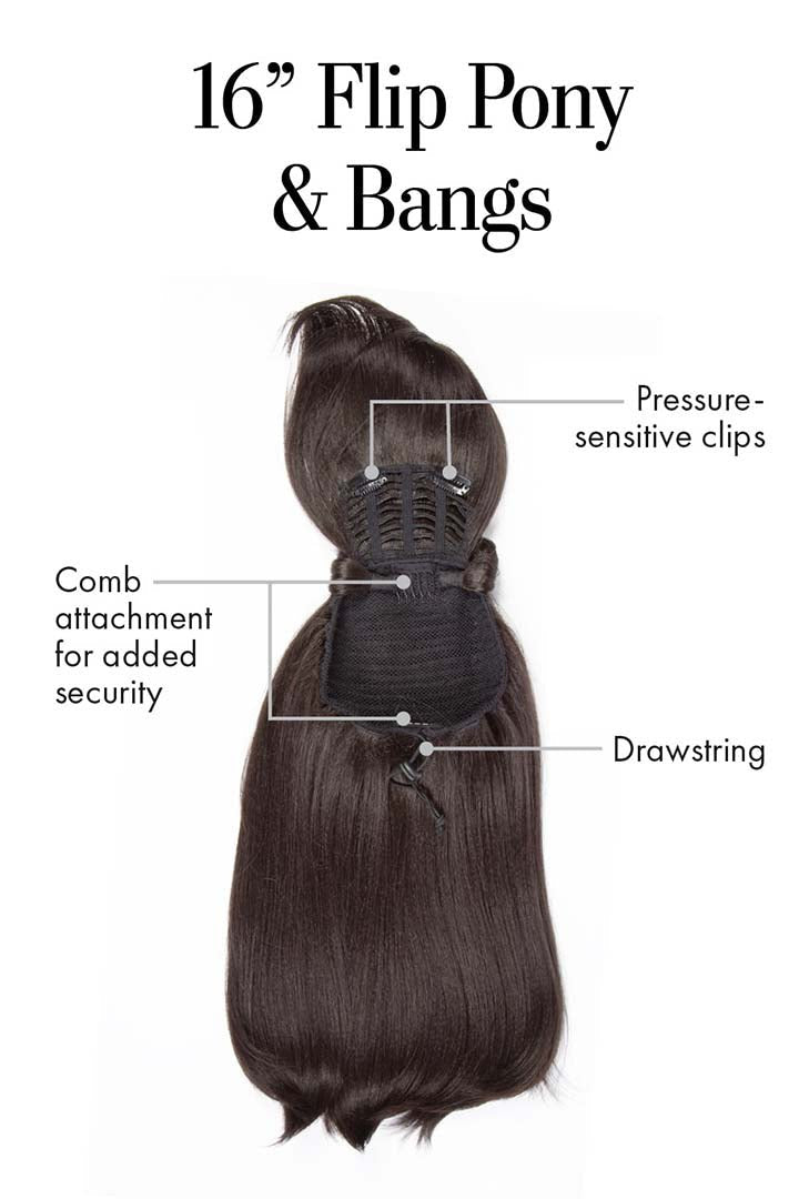 16" Flip Pony & Bangs by Kim Kimble | Heat Friendly Synthetic Hair - Wig Studio 1