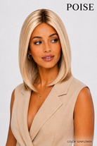 Woman wearing Poise wig by Mane Attraction in Sunflower | Front Up Close