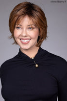 Model is wearing Andrews Wig by Belle Tress in Mixed Berry-R | Front