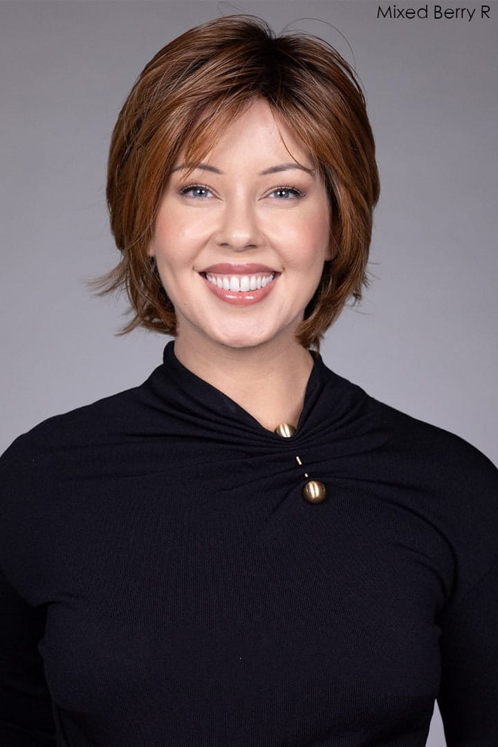 Model is wearing Andrews Wig by Belle Tress in Mixed Berry-R | Front