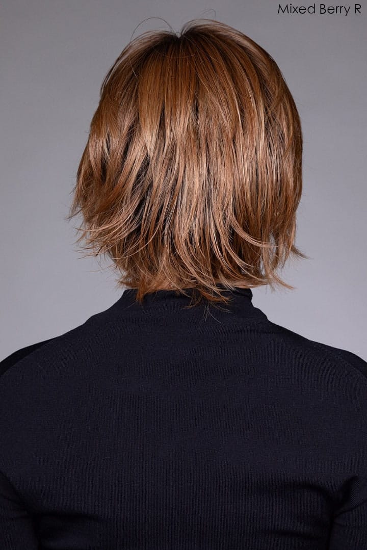 Model is wearing Andrews Wig by Belle Tress in Mixed Berry-R | Back