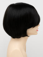 Abbey human hair blend wig by Envy displayed on a mannequin head in side profile against a white background - color Black