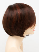 Abbey human hair blend wig by Envy displayed on a mannequin head in side profile against a white background - color Chocolate Cherry
