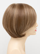 Abbey human hair blend wig by Envy displayed on a mannequin head in side profile against a white background - color Dark Blonde