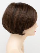 Abbey human hair blend wig by Envy displayed on a mannequin head in side profile against a white background - color Medium Brown