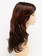 Alana synthetic wig by Envy on a mannequin head against a white background - color Chocolate Cherry