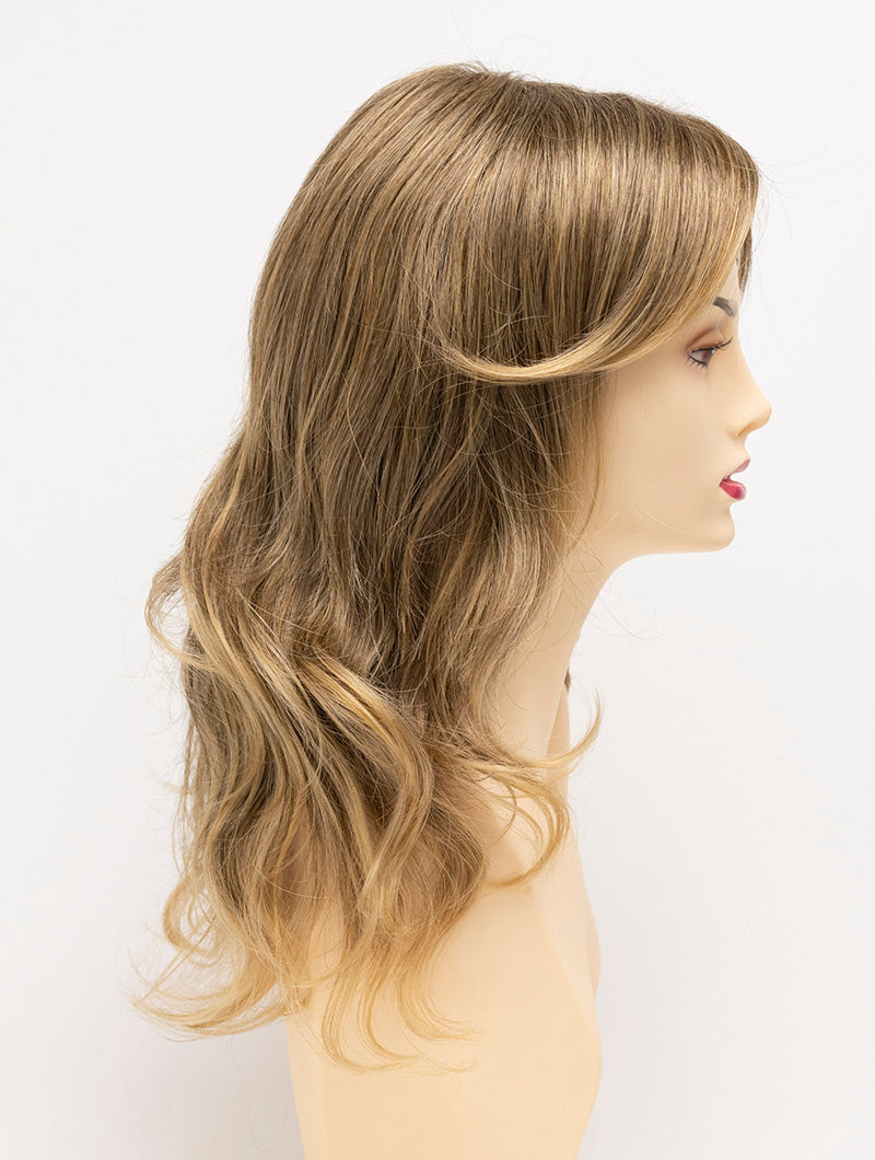 Alana synthetic wig by Envy on a mannequin head against a white background - color Frosted