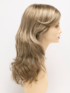 Alana synthetic wig by Envy on a mannequin head against a white background - color Ginger Cream
