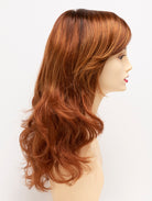 Alana synthetic wig by Envy on a mannequin head against a white background - color Lighter Red