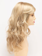Alana synthetic wig by Envy on a mannequin head against a white background - color Medium Blonde