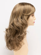 Alana synthetic wig by Envy on a mannequin head against a white background - color Mocha Frost