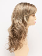 Alana synthetic wig by Envy on a mannequin head against a white background - color Sparkling Champagne