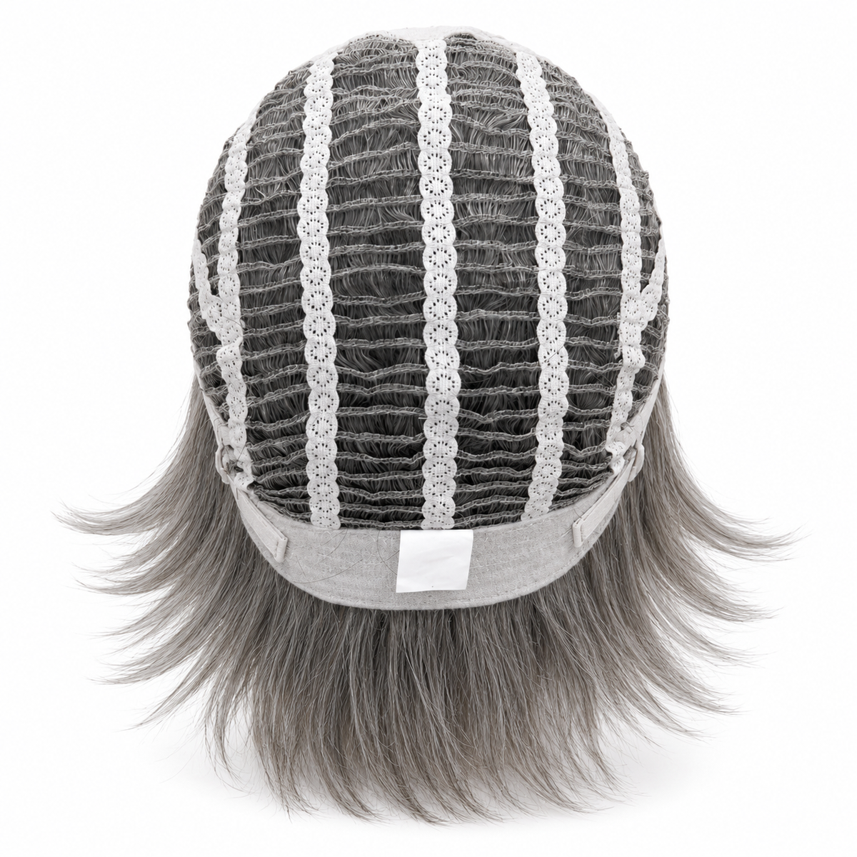 Back view of Ami by Noriko synthetic wig showing the open-wefted cap construction with adjustable straps.