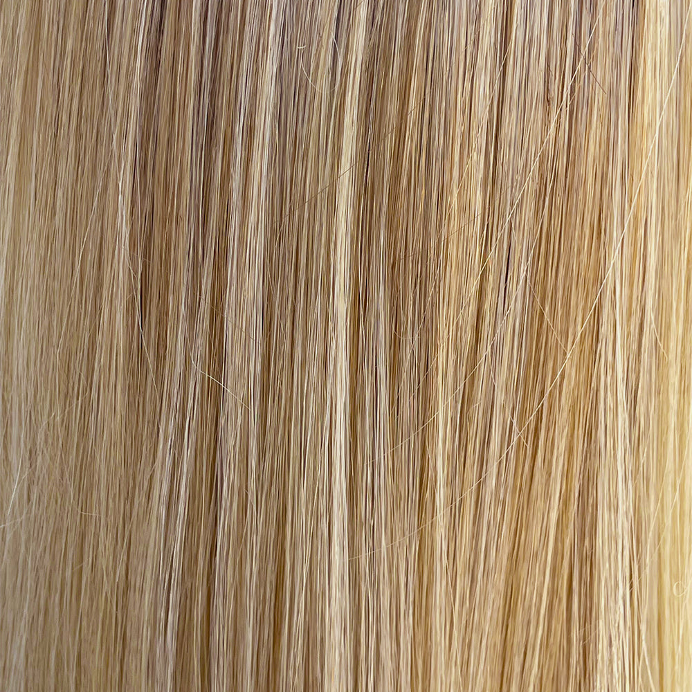 Beige Linen Blonde-R | 16/22/613+8 | Neutral beige color blonde mixed with medium and dark blonde, highlighted using ash blonde with medium brown root color.