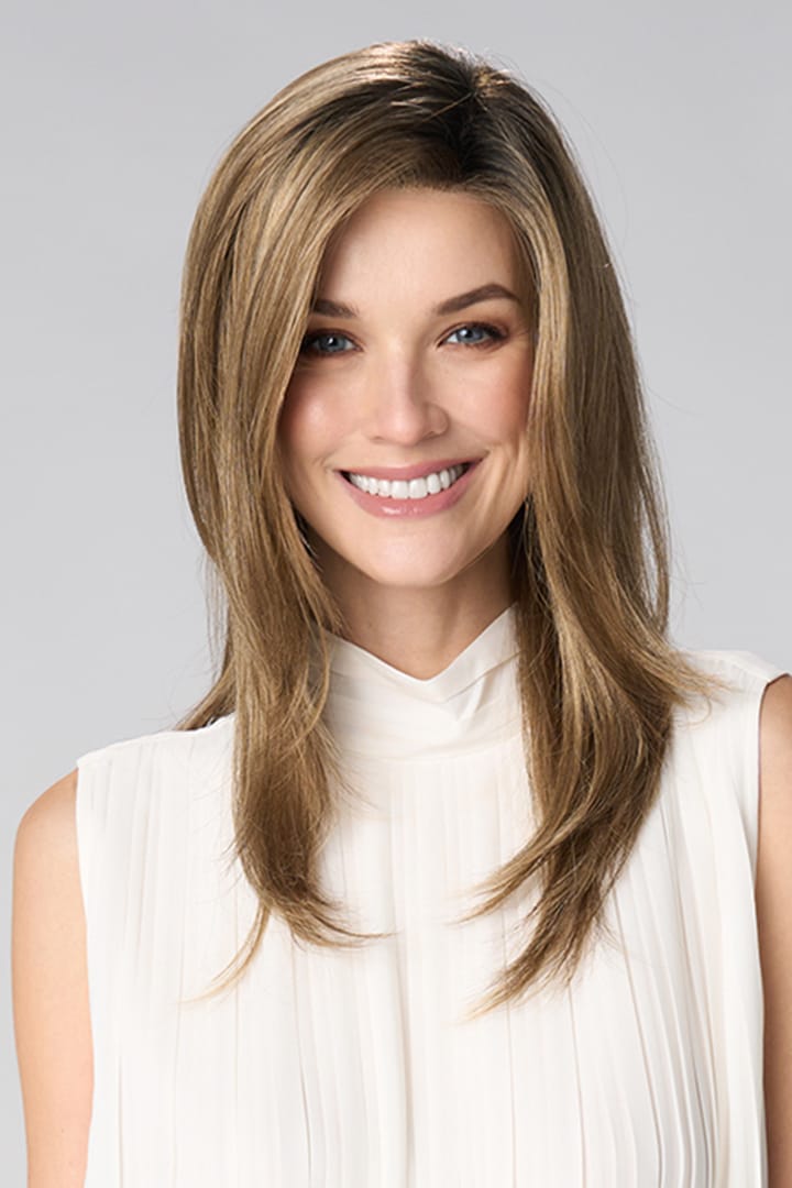 Belinda Hand Tied Wig by Envy in Honey Breeze | Front smiling
